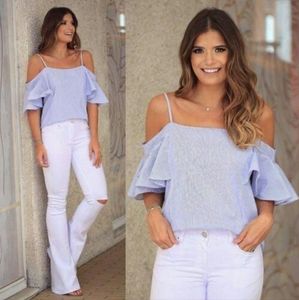 Zara Trafaluc | Season Pin striped Ruffle offers the shoulder crop top Small